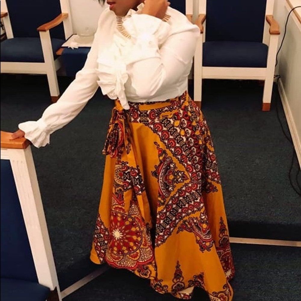 African Print Hi Low Bow Tie Skirt